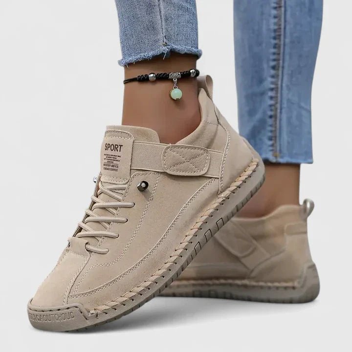 Women's Leather Trainer Boots - Beige