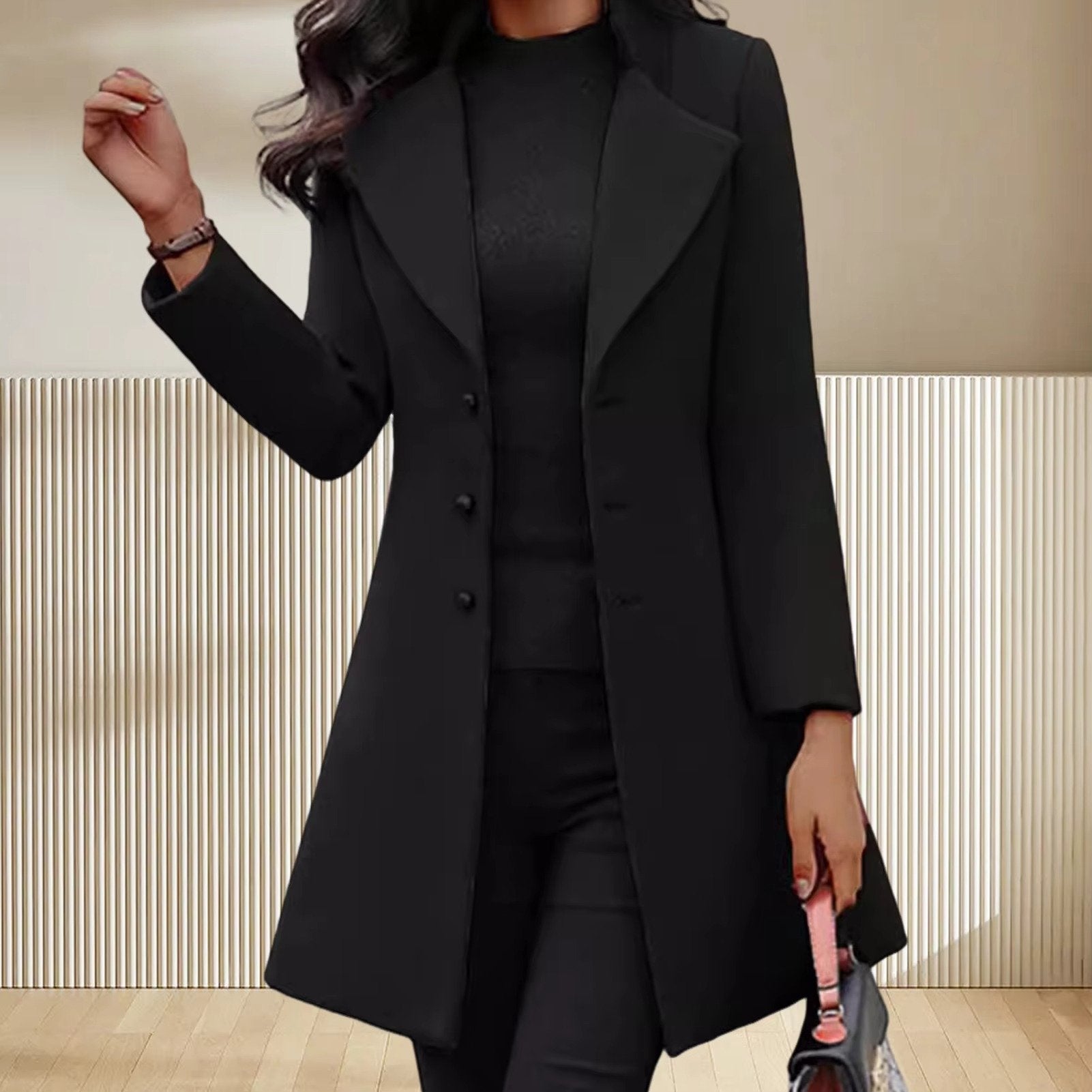 Women's Slim Longline Wool Coat - Black