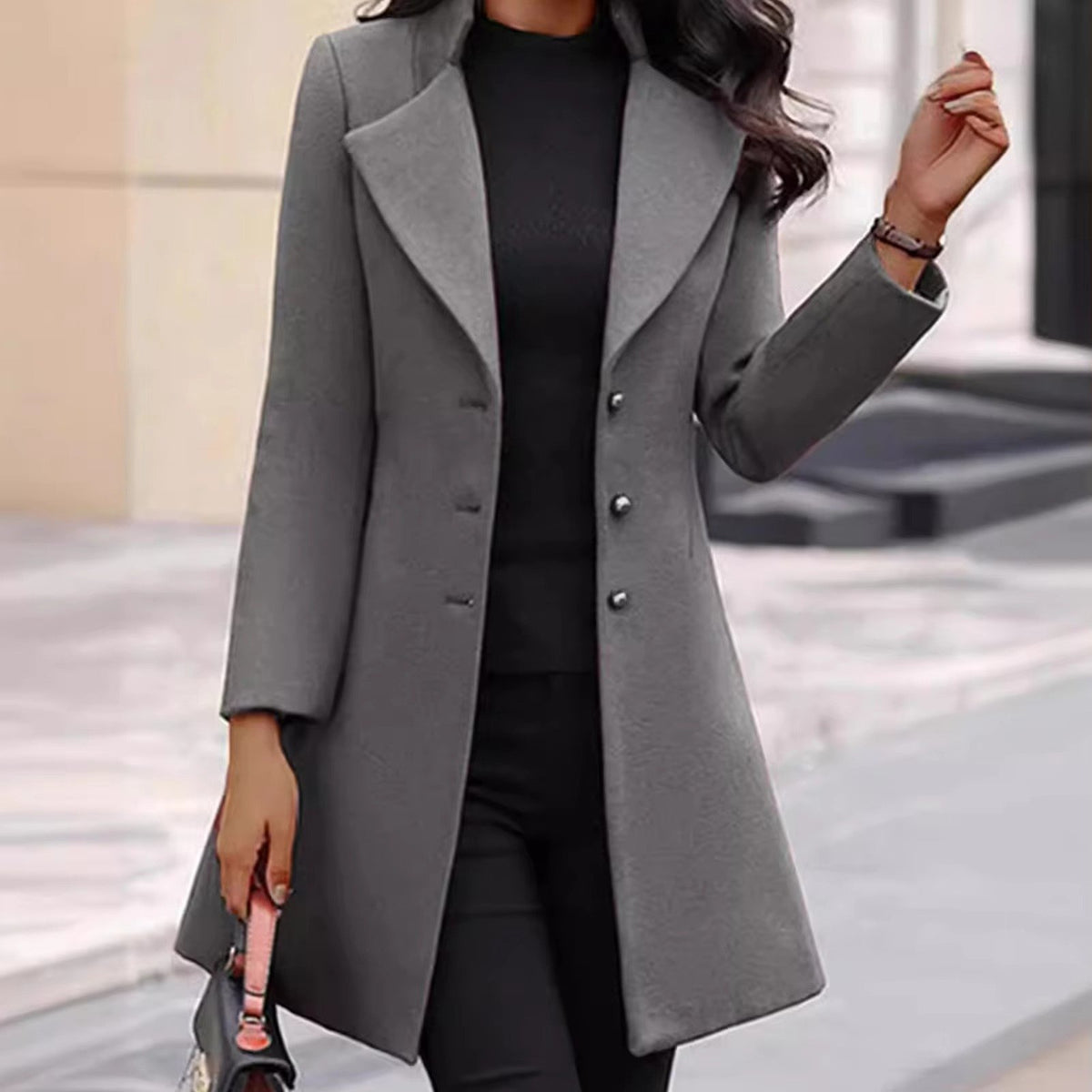 Women's Slim Longline Wool Coat - Gray