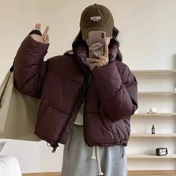 Women's Cropped Puffer Jacket - Red
