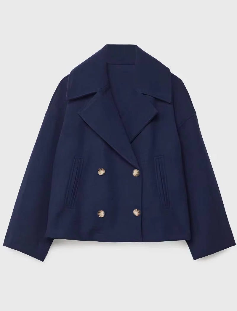 Women's Oversized Cropped Wool Pea Coat