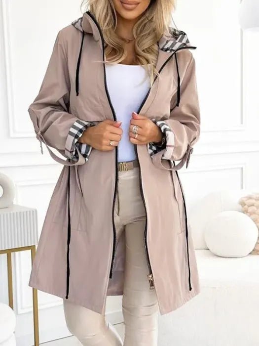 Women's A-Line Hooded Longline Trench Coat - Beige