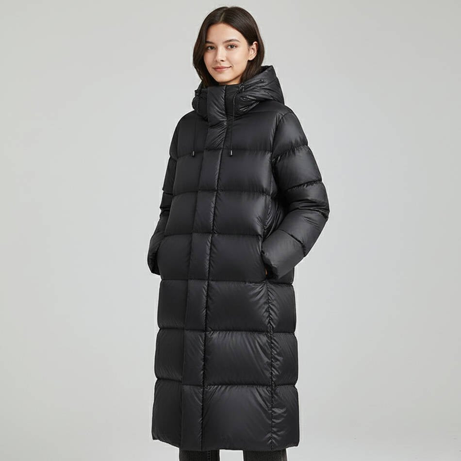 Women's Long Hooded Longline Puffer Coat - M