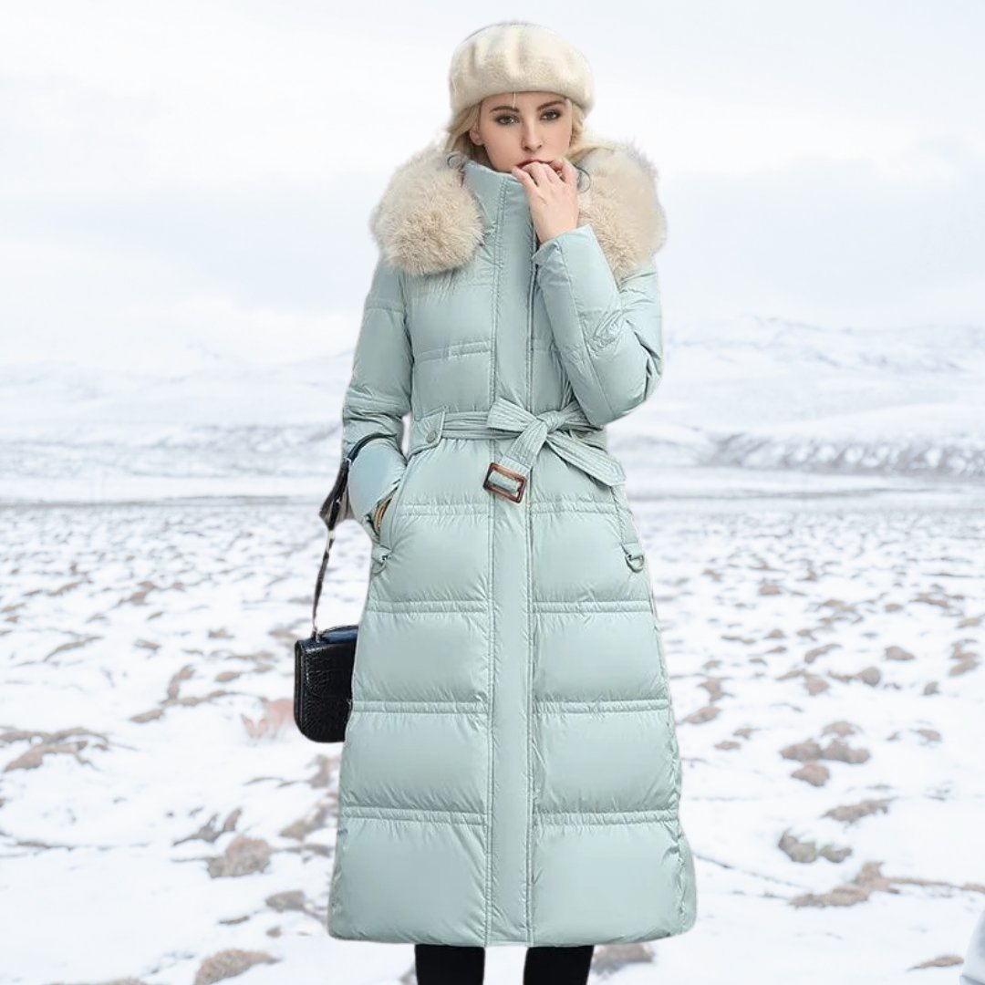 Women's Oversized Belted Longline Faux Fur Puffer Coat - Blue