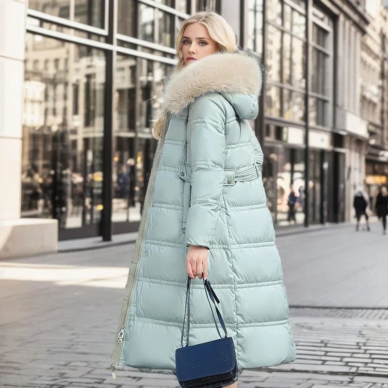 Women's Oversized Belted Longline Faux Fur Puffer Coat