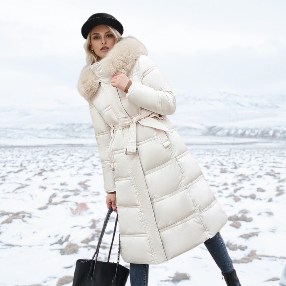 Women's Oversized Belted Longline Faux Fur Puffer Coat