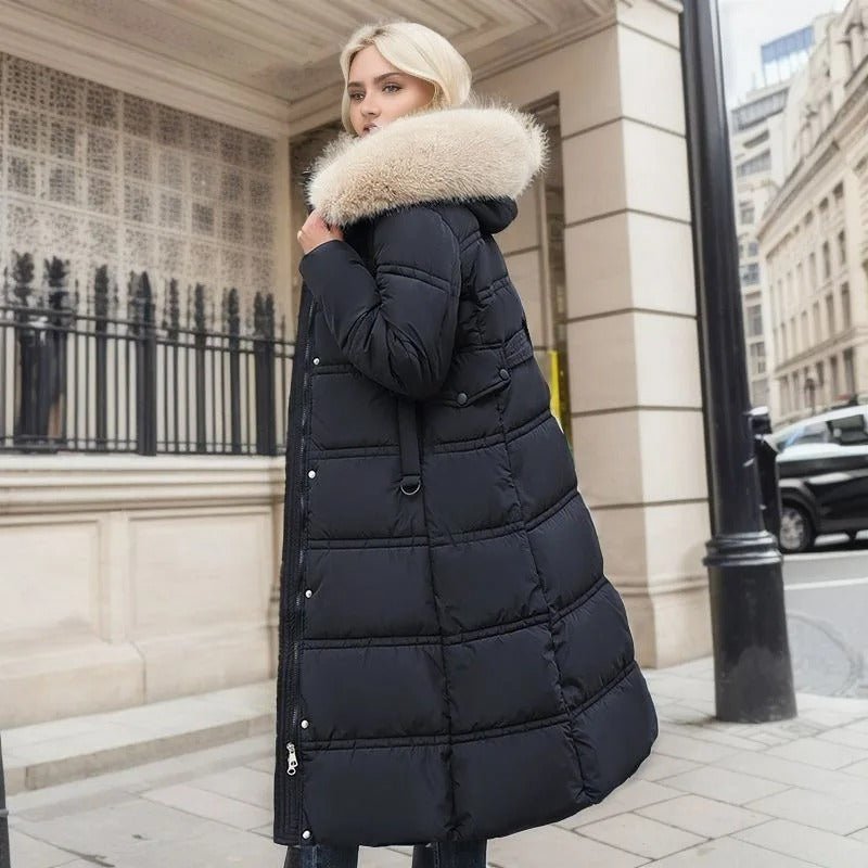 Women's Oversized Belted Longline Faux Fur Puffer Coat