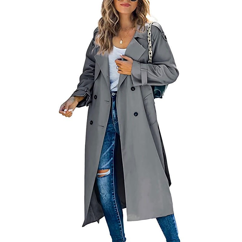 Women's Oversized Belted Longline Trench Coat - Gray
