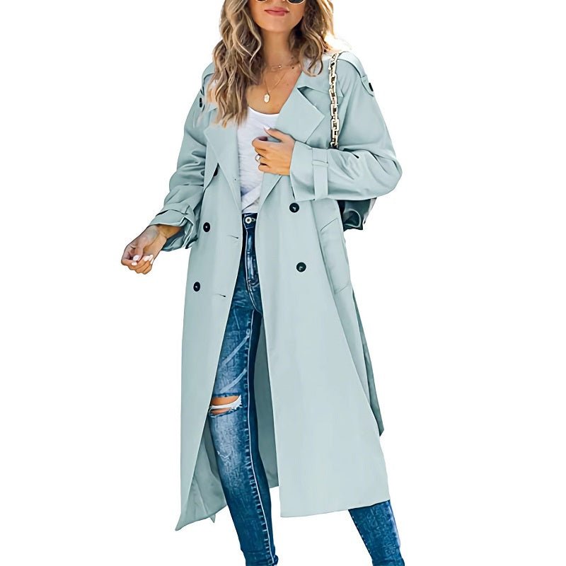 Women's Oversized Belted Longline Trench Coat - Light blue