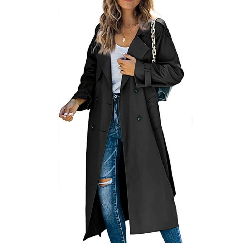 Women's Oversized Belted Longline Trench Coat - Black