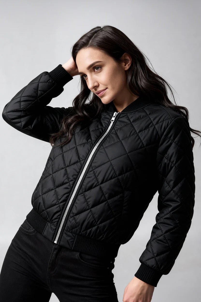 Women's Quilted Cropped Bomber Jacket