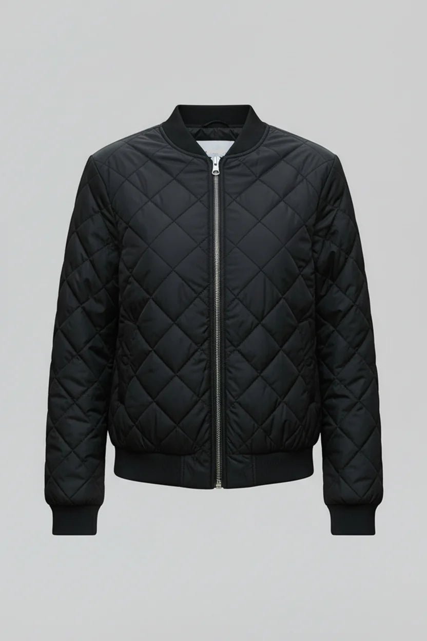 Women's Quilted Cropped Bomber Jacket - Black
