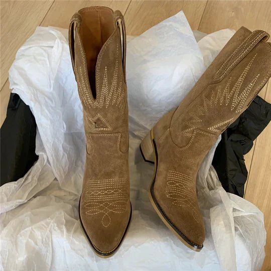 Women's Embroidered Western Cowboy Boots - Brown