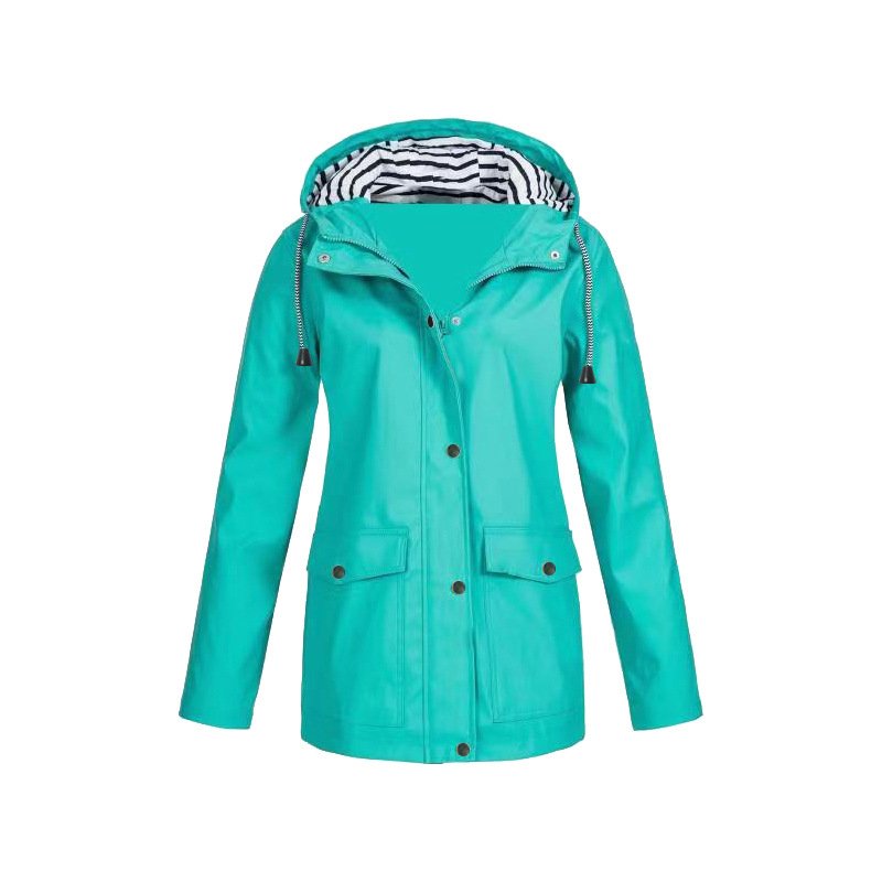 Women's Rain Waterproof Hooded Jacket - Turquoise