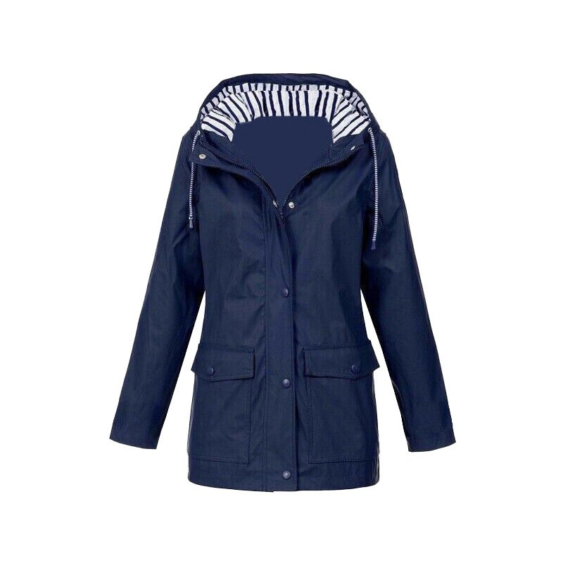 Women's Rain Waterproof Hooded Jacket - Navy