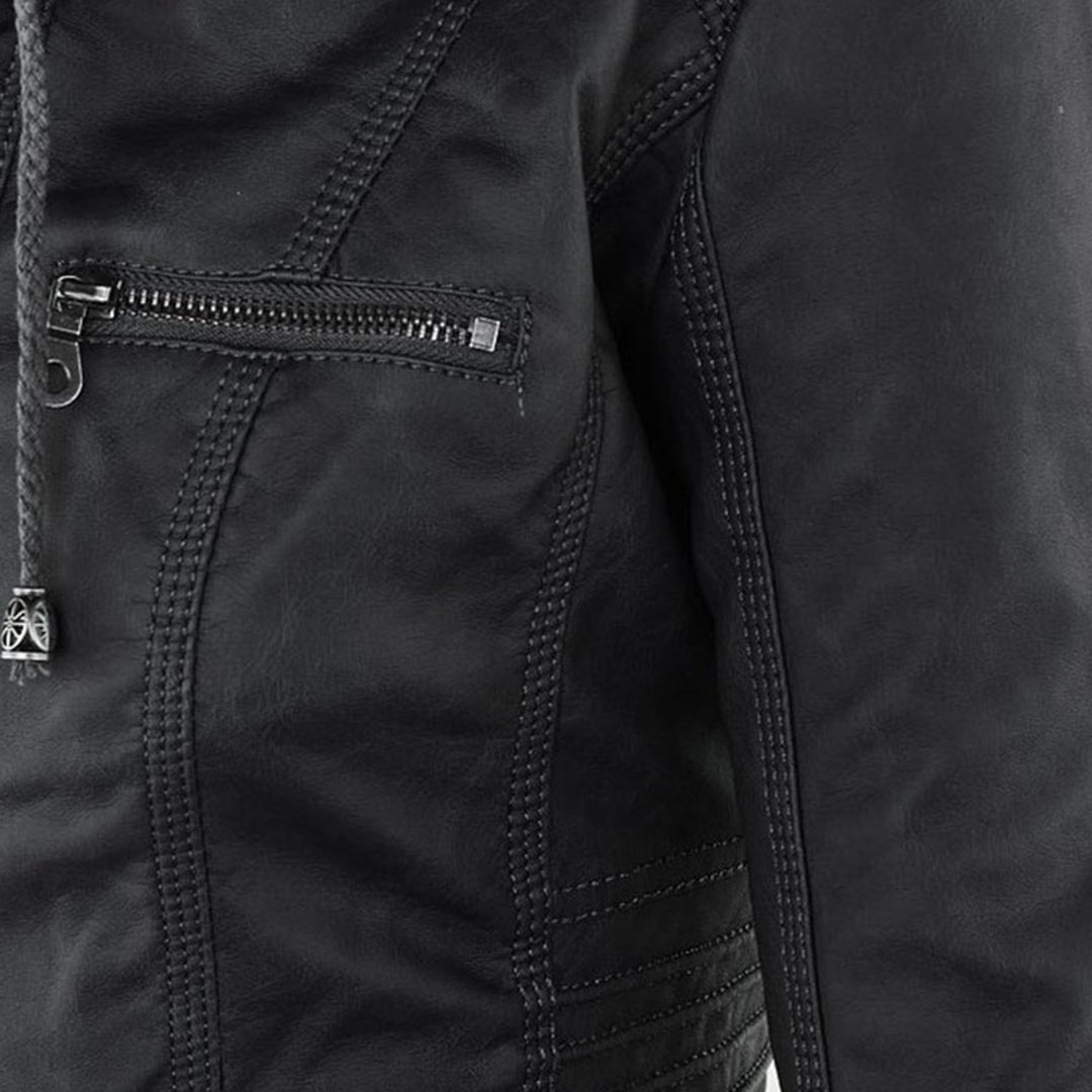 Women's Faux Leather Moto Hooded Jacket