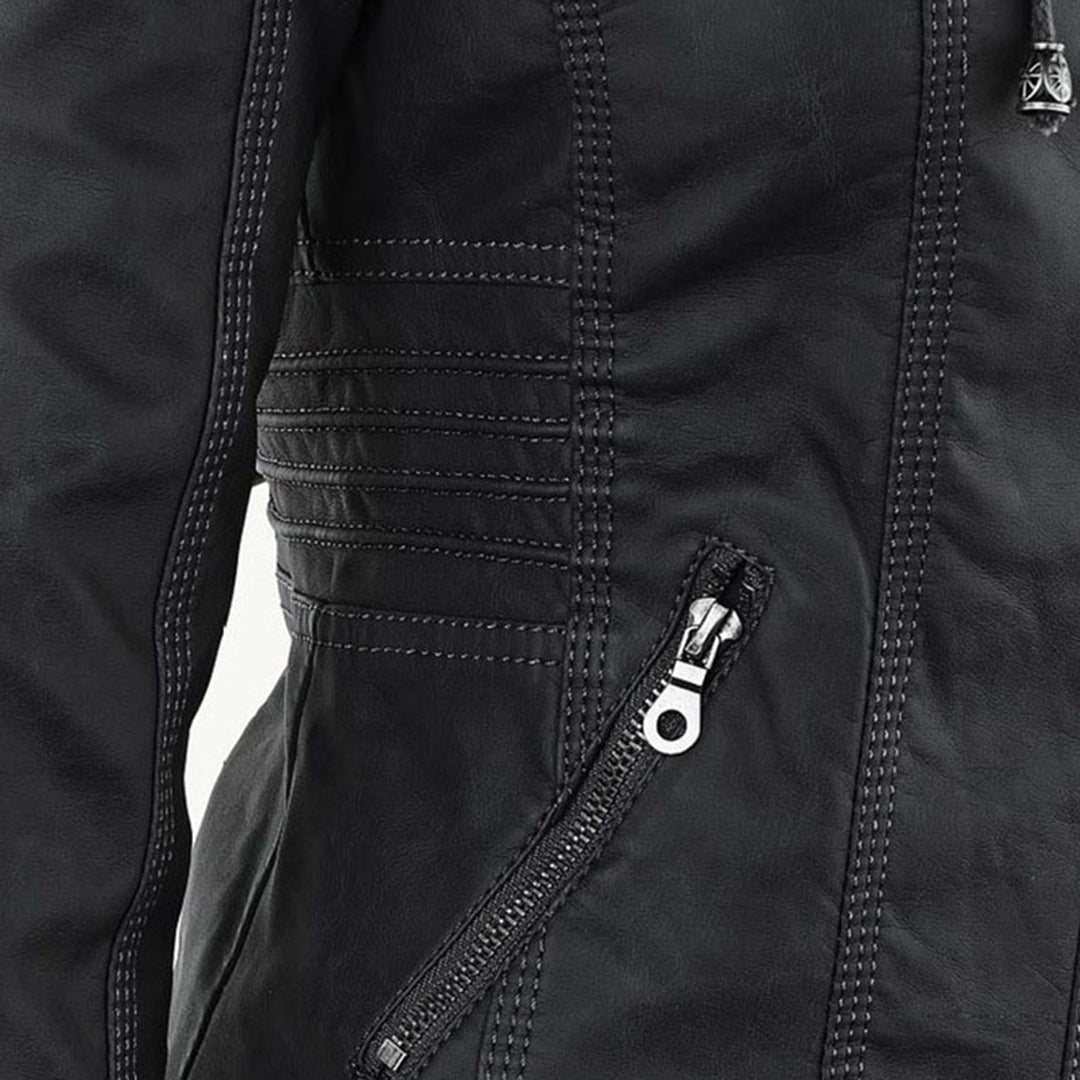 Women's Faux Leather Moto Hooded Jacket