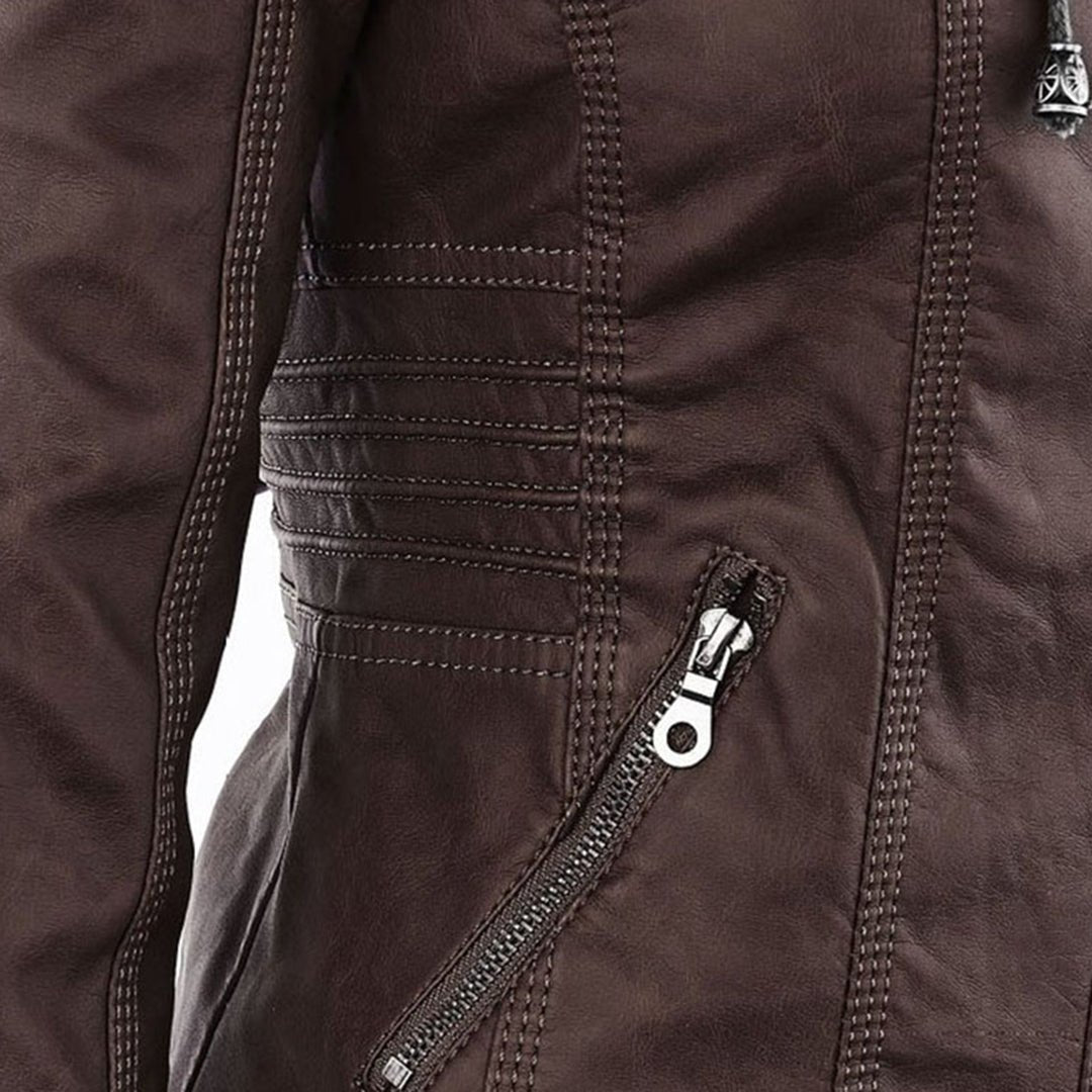 Women's Faux Leather Moto Hooded Jacket