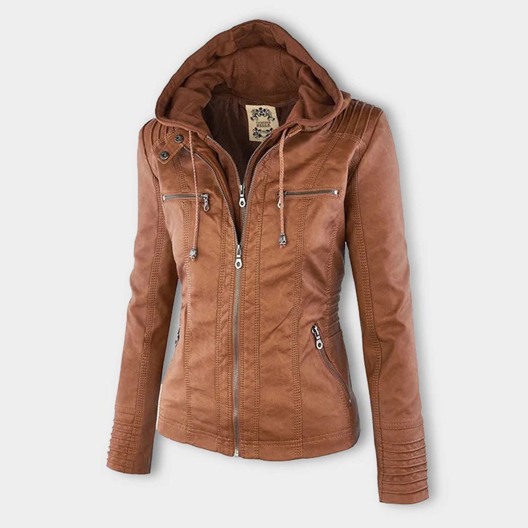 Women's Faux Leather Moto Hooded Jacket
