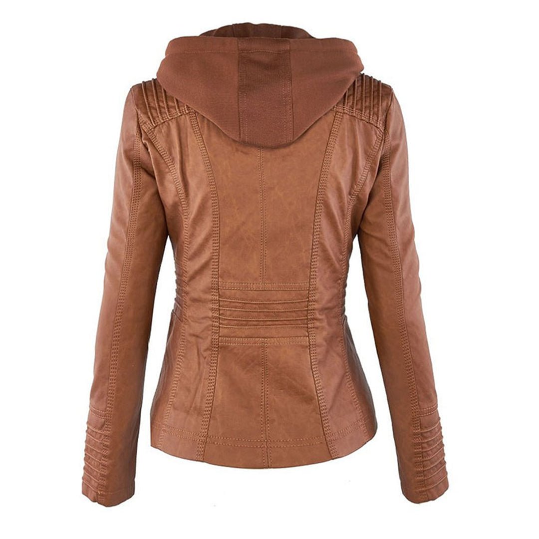 Women's Faux Leather Moto Hooded Jacket