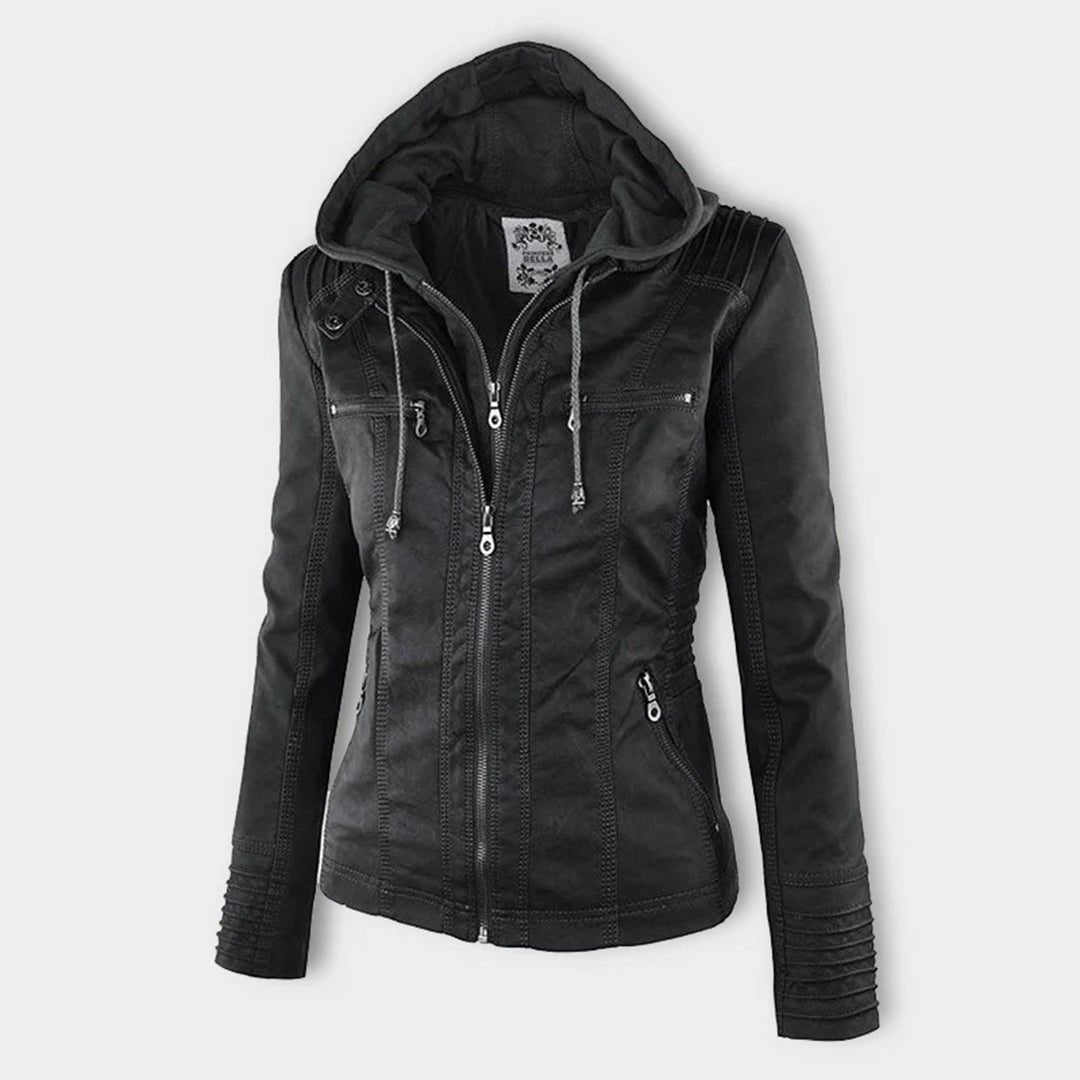 Women's Faux Leather Moto Hooded Jacket