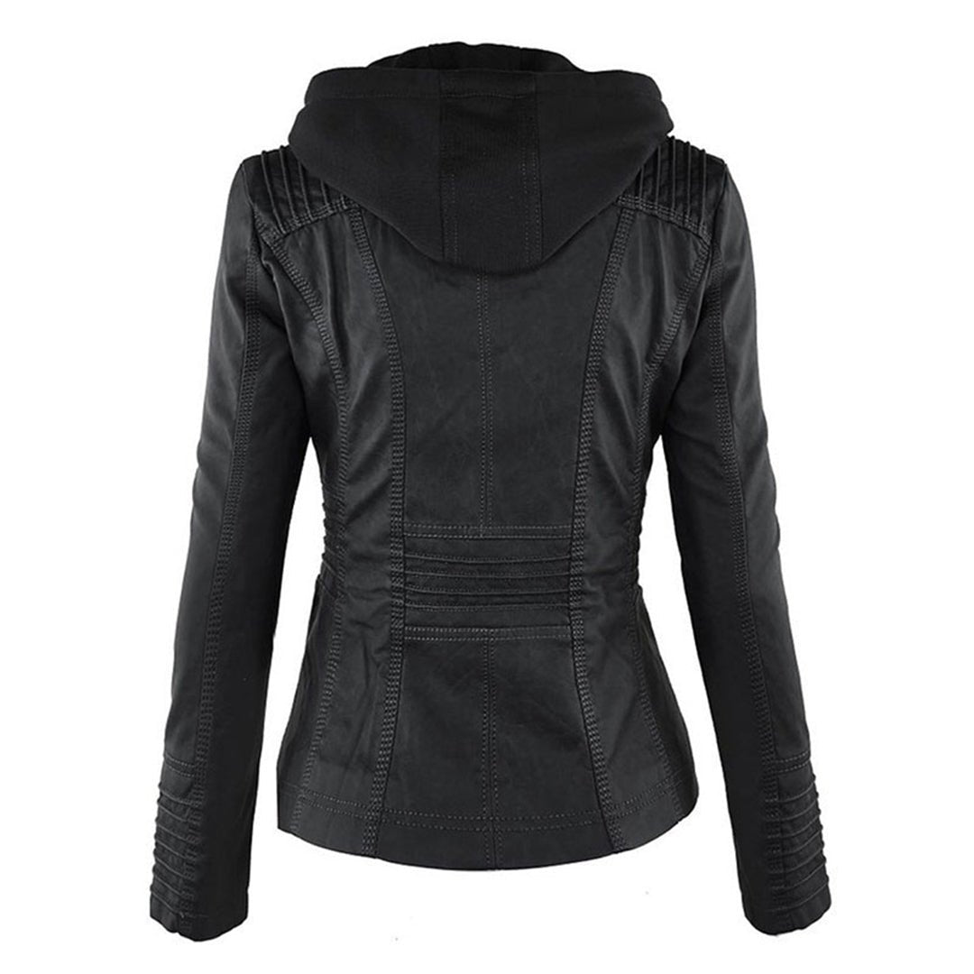 Women's Faux Leather Moto Hooded Jacket