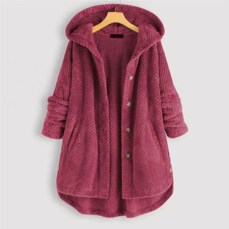 Women's Oversized Corduroy Hooded Longline Coat - Pink