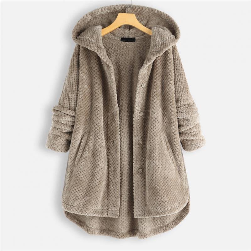 Women's Oversized Corduroy Hooded Longline Coat - Beige