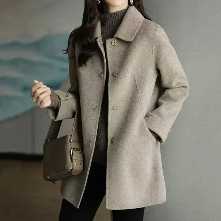 Women's Single-Breasted Wool Coat - Khaki