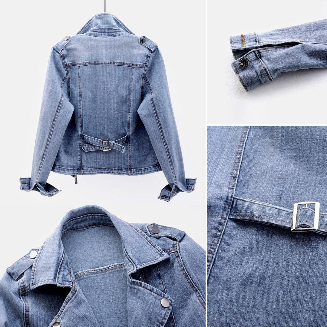 Women's Cropped Denim Moto Jacket