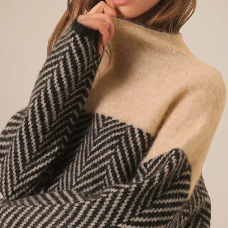 Women's Oversized Herringbone Roll Neck Jumper
