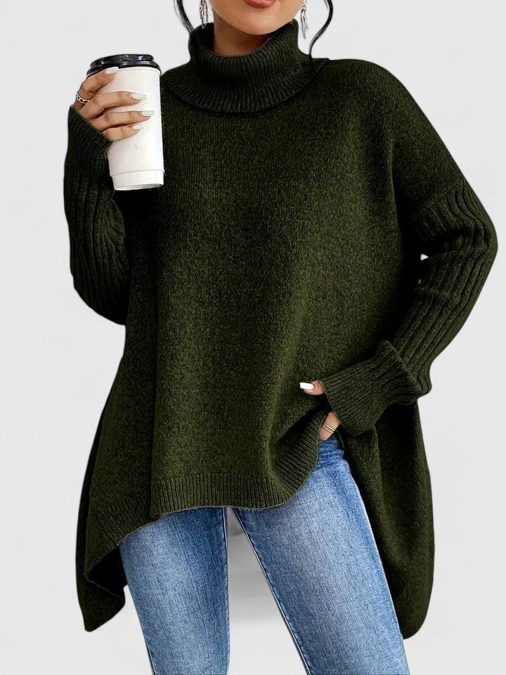 Women's Oversized Wool Roll Neck Jumper - Green