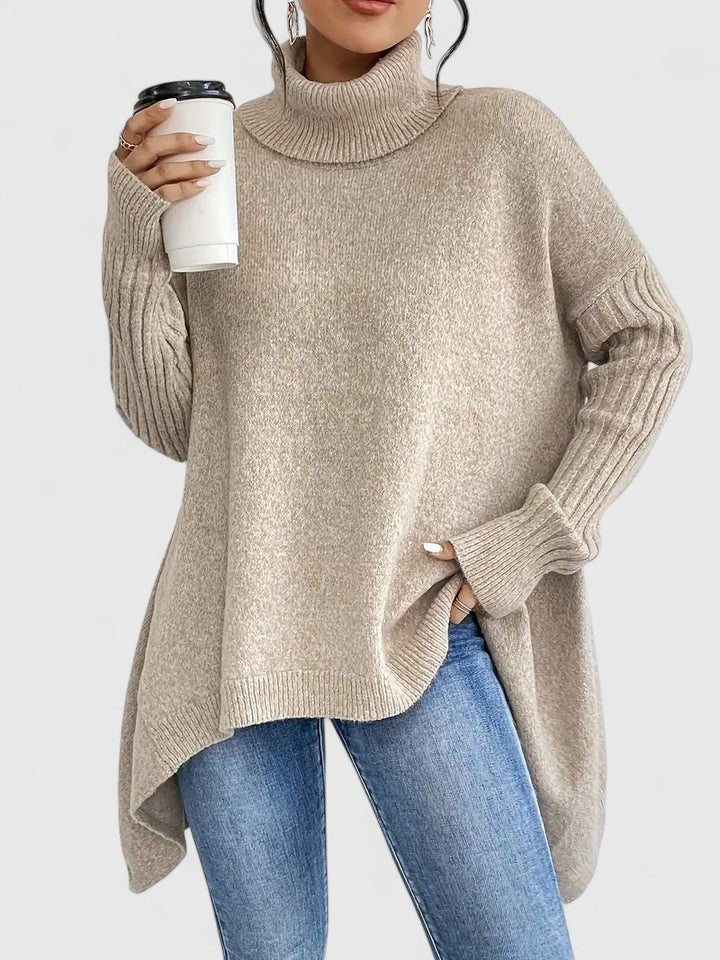 Women's Oversized Wool Roll Neck Jumper - Espresso Brown