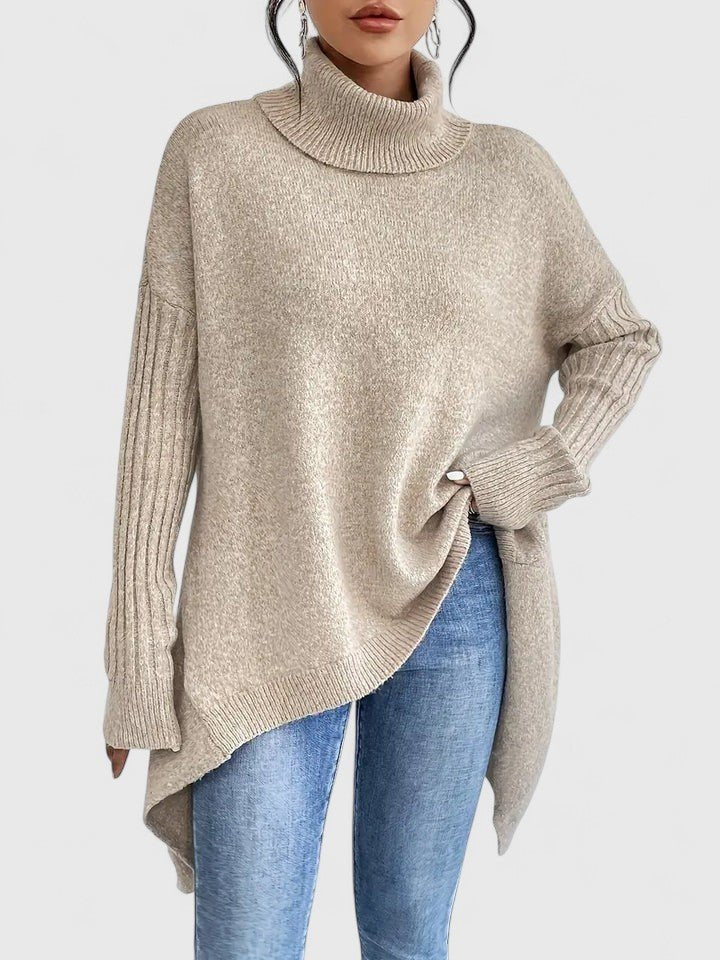 Women's Oversized Wool Roll Neck Jumper - Khaki