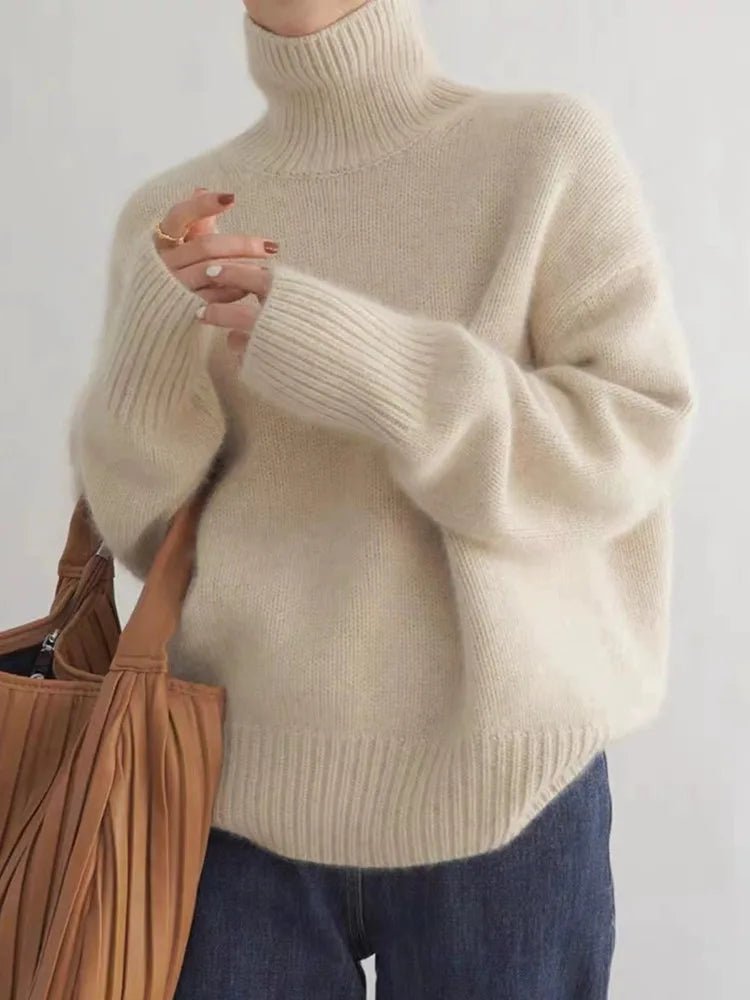 Women's Chunky Oversized Roll Neck Jumper - Beige