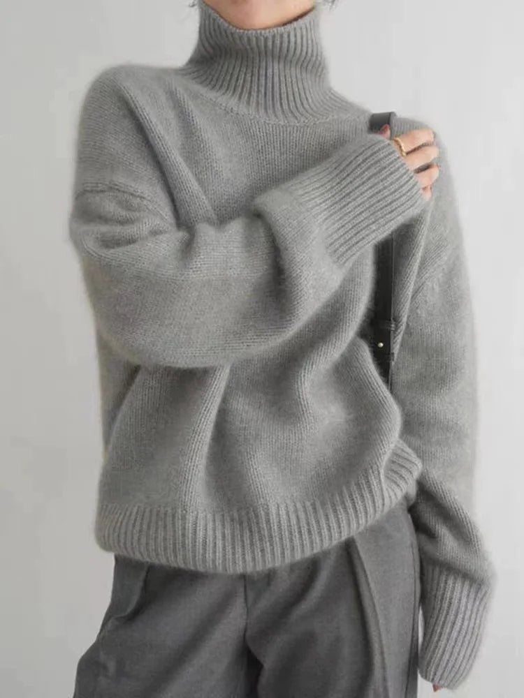 Women's Chunky Oversized Roll Neck Jumper - Grey