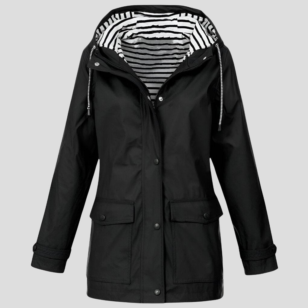 Women's Rain Waterproof Hooded Jacket - Black