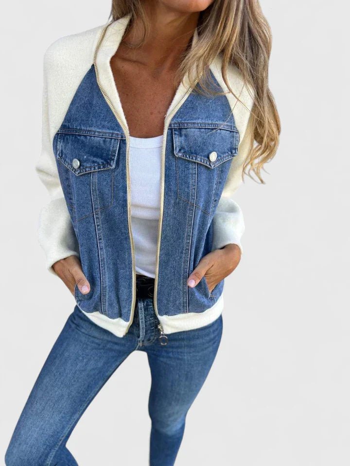 Women's Cropped Denim Bomber Jacket - Blue