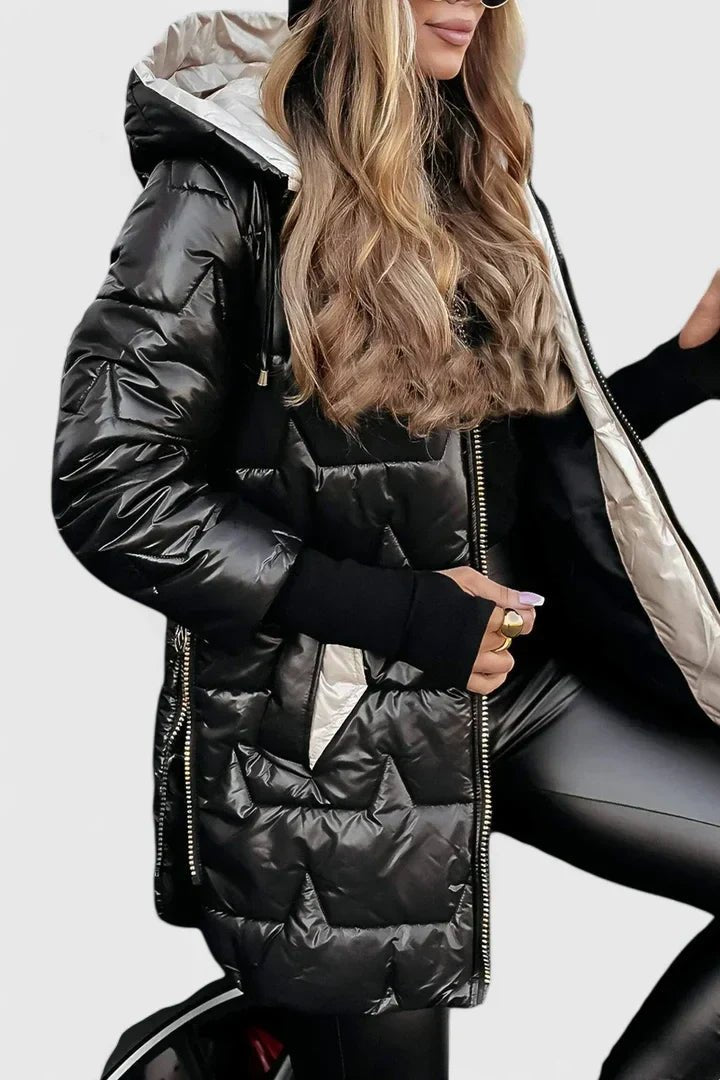 Women's Oversized Hooded Longline Puffer Coat - Black