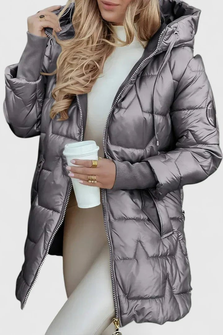 Women's Oversized Hooded Longline Puffer Coat - Gray