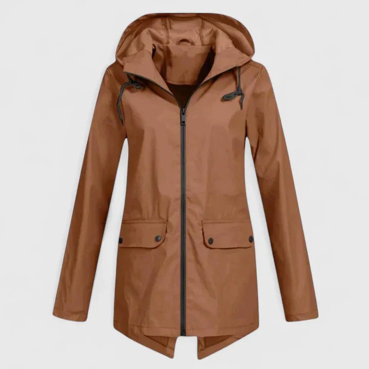 Women's Rain Waterproof Hooded Jacket - Brown