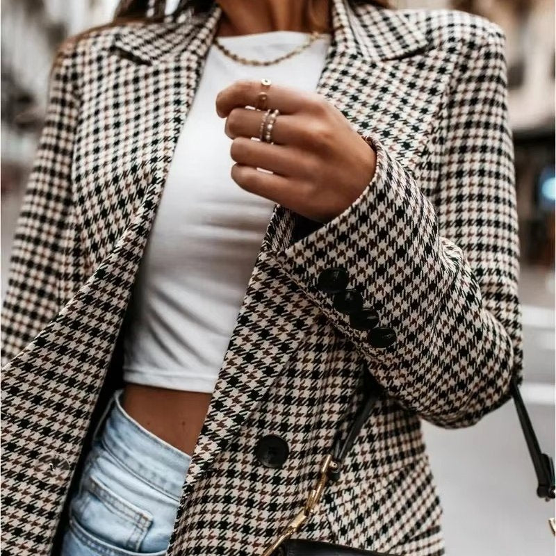 Women's Houndstooth Longline Wool Blazer