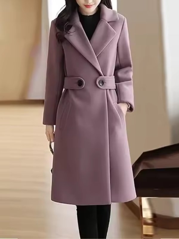 Women's Midi Longline Wool Coat - Purple
