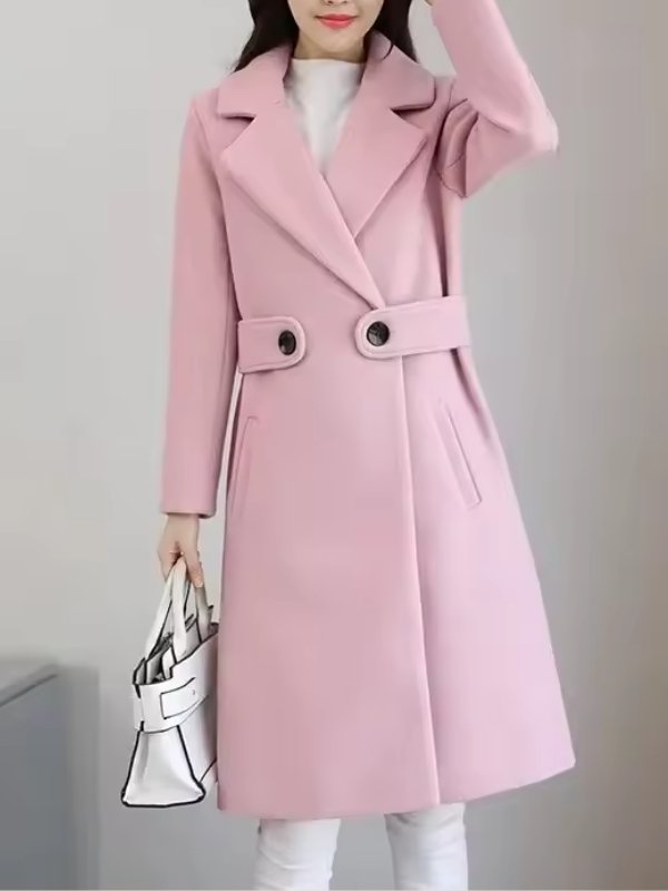 Women's Midi Longline Wool Coat - Pink
