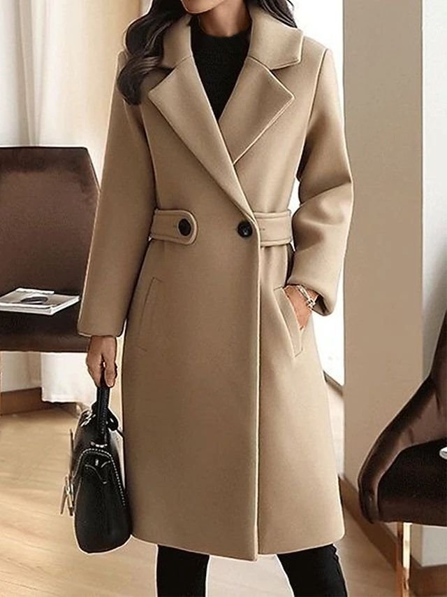 Women's Midi Longline Wool Coat - Camel