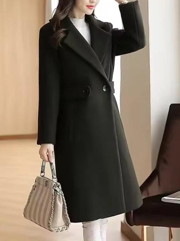 Women's Midi Longline Wool Coat - Dark Green