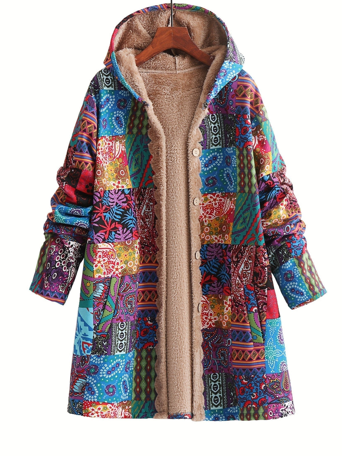 Women's Hooded Longline Teddy Coat - Blue