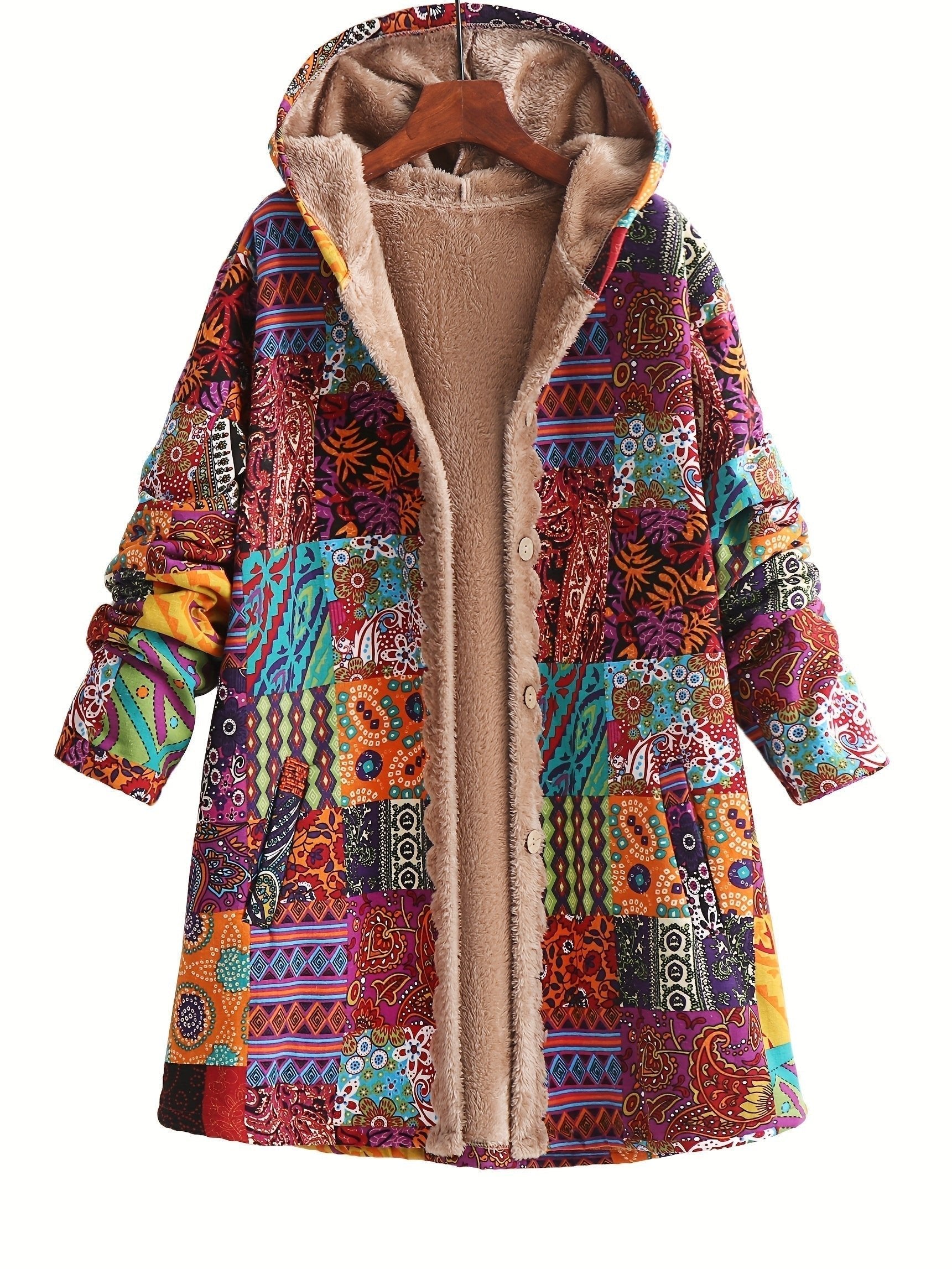 Women's Hooded Longline Teddy Coat - Ginger