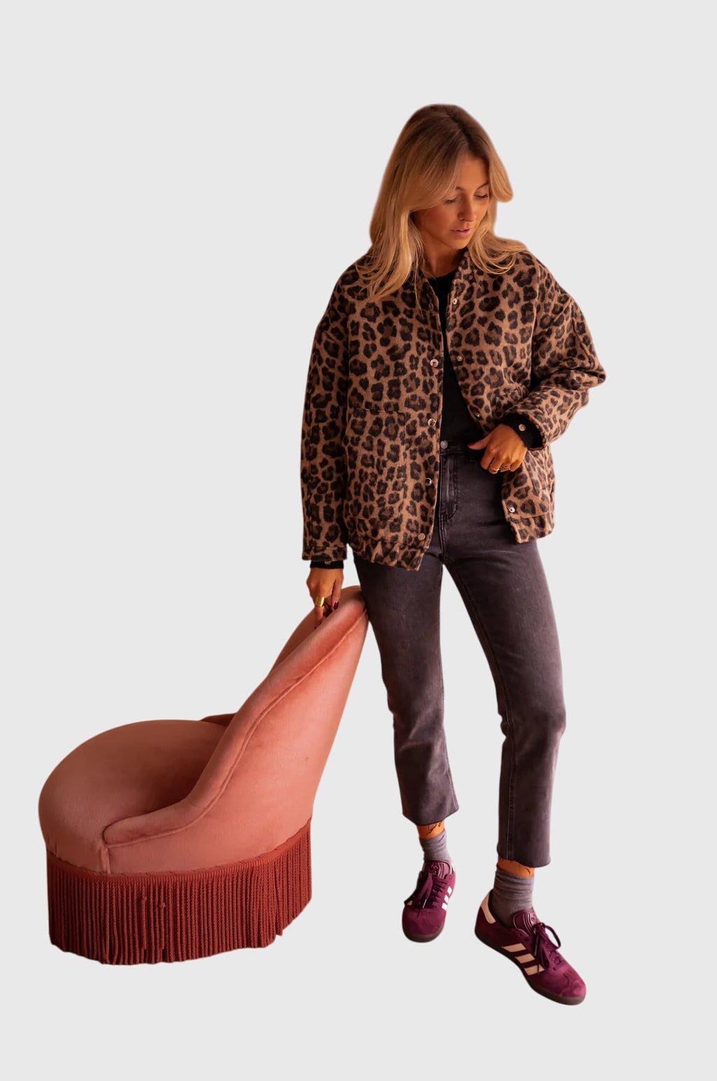Women's Leopard Print Snap-Button Jacket