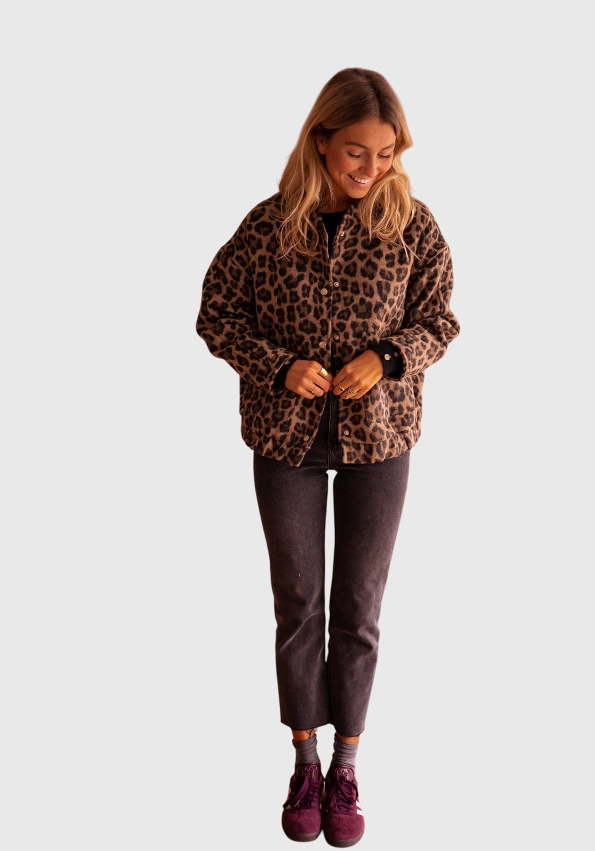 Women's Leopard Print Snap-Button Jacket